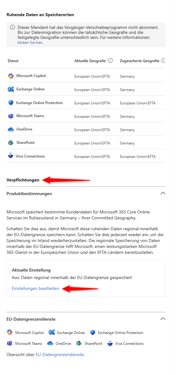 Microsoft-365-Datenstandort prüfen_Verpflichtungen