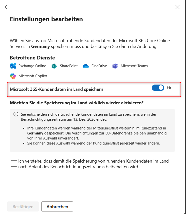 Microsoft-365-Kundendaten im Land speichern